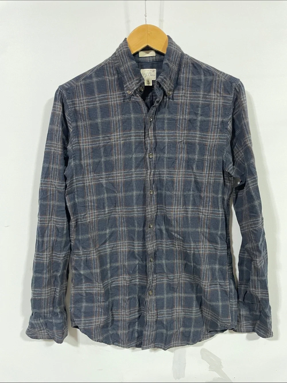 J. Crew Men's Navy and Gray Plaid Button-Down Shirt